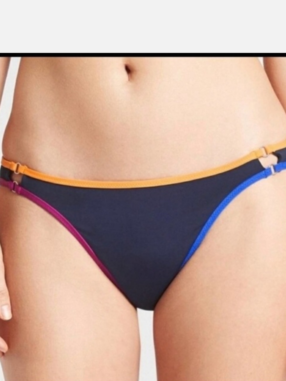 New ATHLETA  black swim bottoms with colored banding NWT sz L.